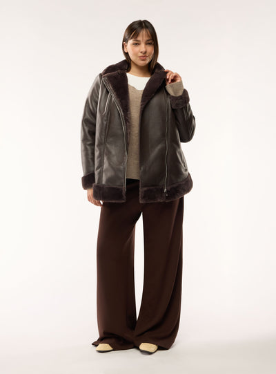 Giacca con collo effetto peluche e zip