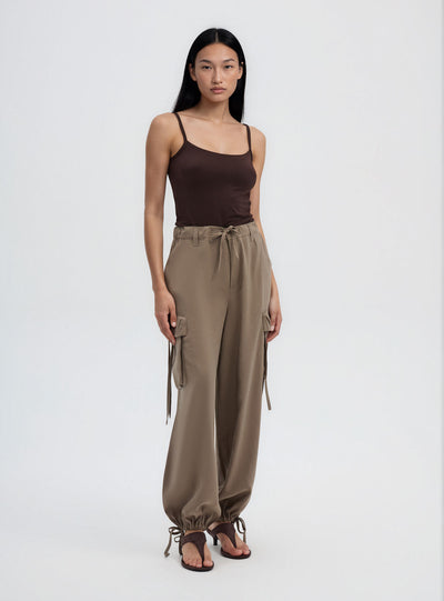 Pantaloni wide leg cargo con coulisse
