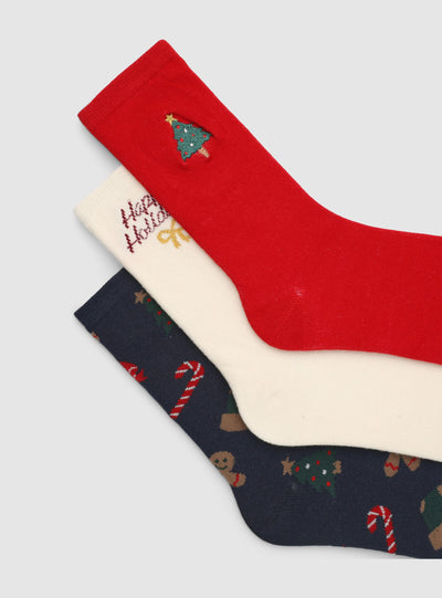 Pack of 3 Christmas socks with print