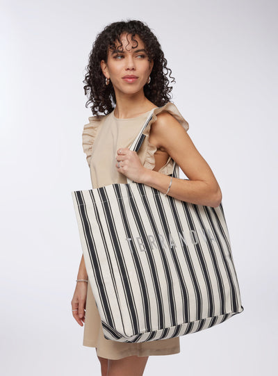 Borsa shopper grande a righe con logo