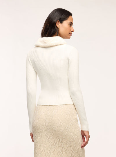 Cardigan a costine con zip e colletto effetto peluche