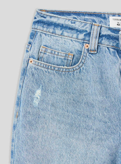Jeans mom con strappi acid wash