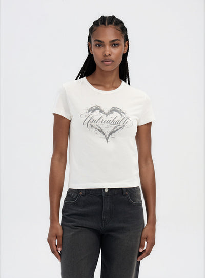 Slim fit T-shirt with gothic heart print