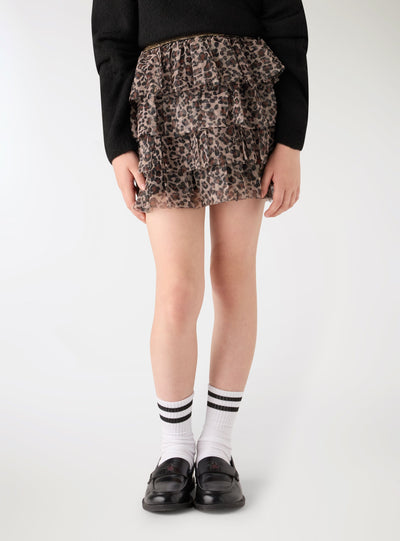 Gonna con balze e stampa animalier