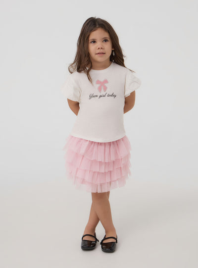 Plain-coloured tiered tulle skirt