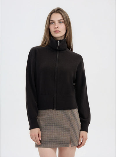 Cardigan con zip e collo ampio
