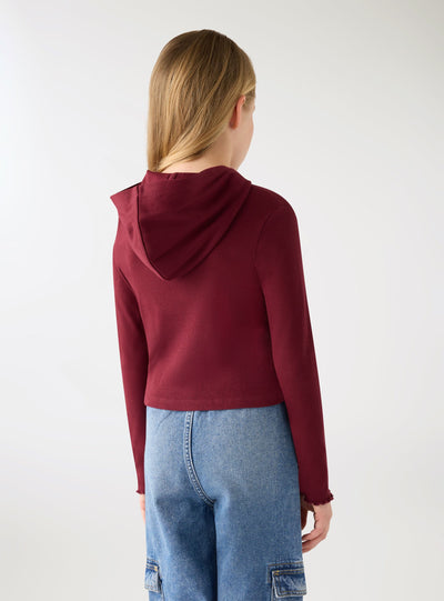Crop-T-Shirt mit Kapuze und College-Print