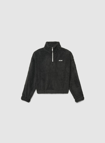 Felpa in sherpa con mezza zip e scritta
