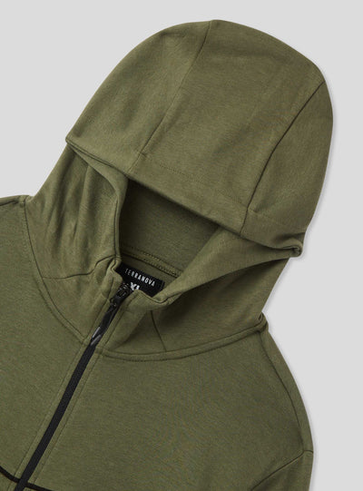 Felpa tecnica con cappuccio e zip in misto cotone pesante