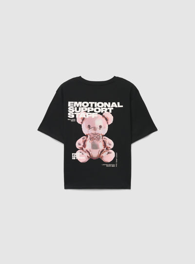T-shirt ampia con stampa orsetto e scritta
