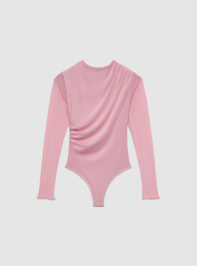 Body drappeggiato con maniche in tulle
