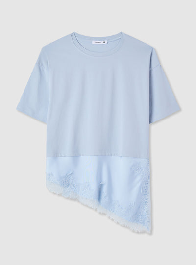 T-shirt con fondo asimmetrico e inserti in pizzo
