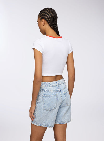 Light denim bermuda shorts