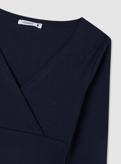 T-shirt a maniche lunghe con scollo incrociato