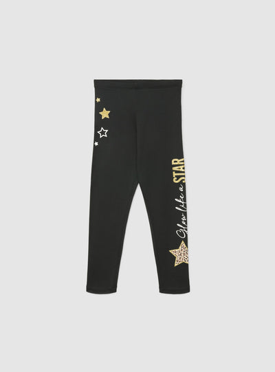 Leggings lunghi da bambina con stampa stelle e scritta