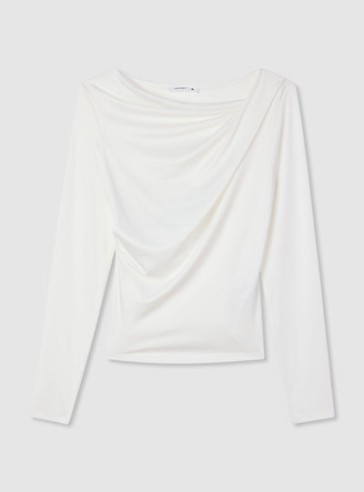 T-shirt manica lunga drappeggiata a tinta unita