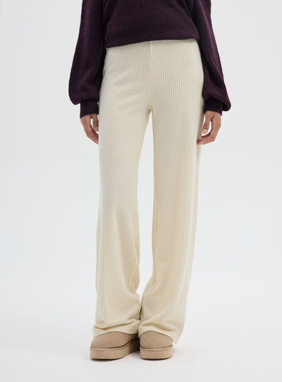 Pantalone wide leg u jednobojnoj rebrastoj tkanini