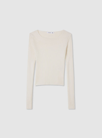 Ribbed top with boat neckline