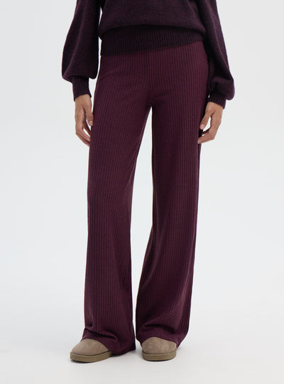 Maxi wide-leg trousers in solid ribbed fabric