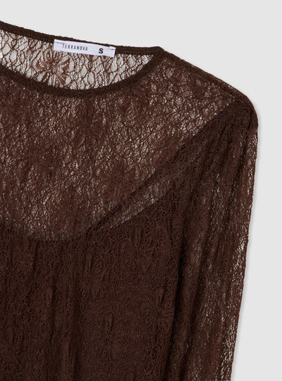 T-shirt in pizzo a maniche lunghe