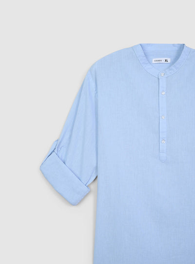 Camicia coreana in misto lino con maniche roll-up