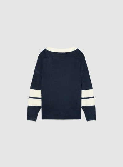 Maglia con scollo a V e numero intarsiato