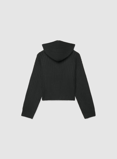 Cardigan crop con cappuccio e zip