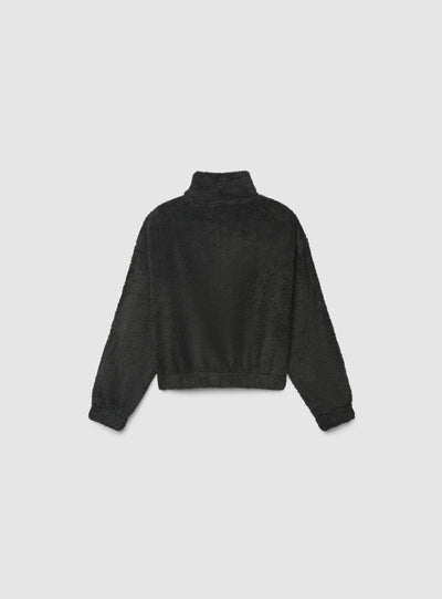 Felpa in sherpa con mezza zip e scritta