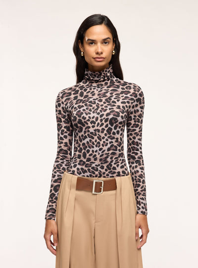 T-shirt manica lunga con stampa animalier e collo alto