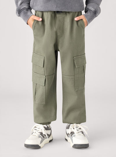 Solid-colour cargo trousers with drawstring waistband