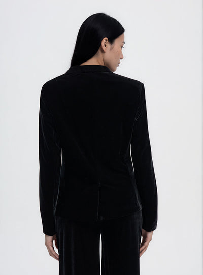 Taillierte Einreiher-Jacke mit Samteffekt