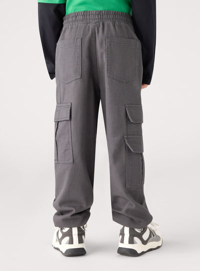 Einfarbige Cargo-Hose mit Kordelzug