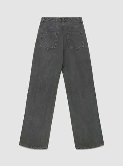 Jeans straight a vita alta tinta unita