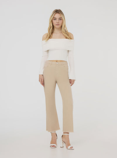 Maglia crop con spalle scoperte manica a campana