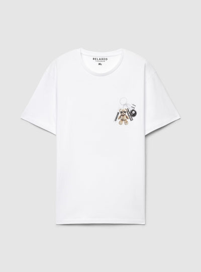 T-shirt con stampa orsetto e scritta