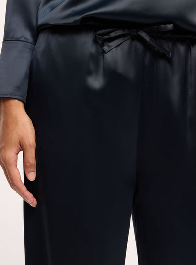 Pantaloni lunghi in satin con coulisse