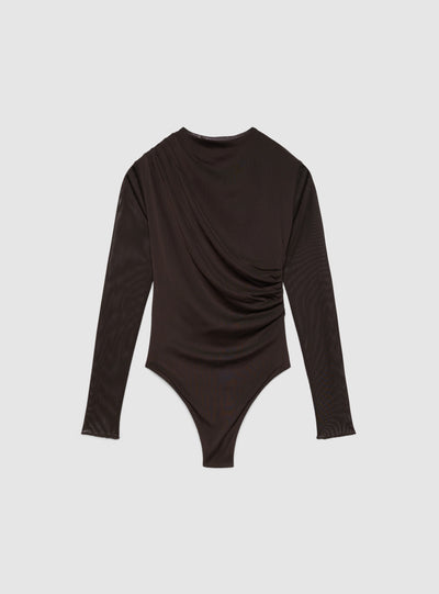 Body drappeggiato con maniche in tulle