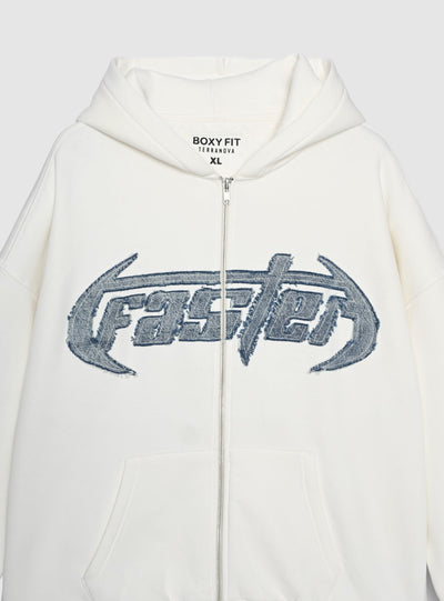 Felpa boxy con zip e cappuccio con maxi patch