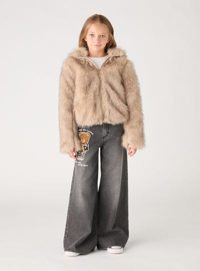 Jacke aus Kunstpelz mit Kapuze