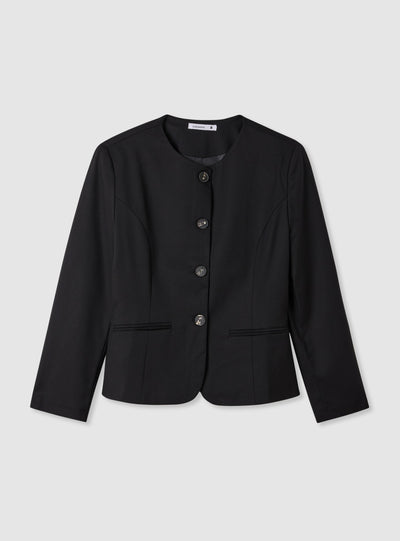 Collarless jacket with buttons