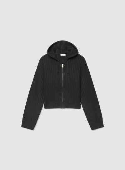 Cardigan crop con cappuccio e zip
