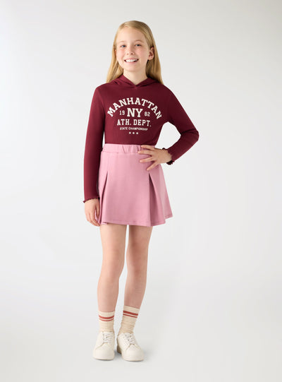 Skort da bambina con pieghe a tinta unita