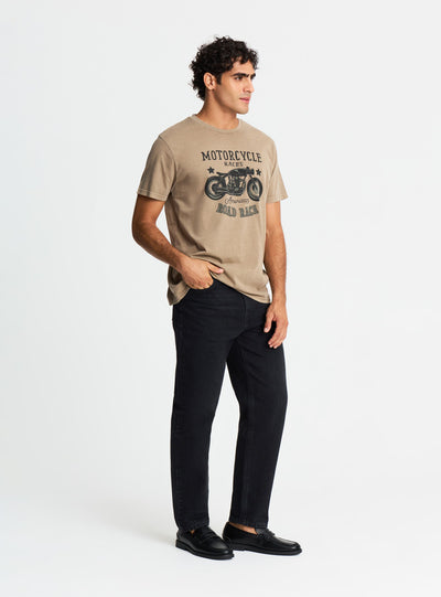 T-shirt con stampa moto effetto acid wash