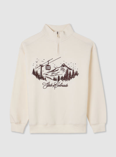 Felpa senza cappuccio con mezza zip e stampa montagna