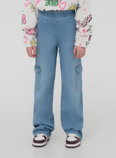 Jeans wide leg cargo in chambray