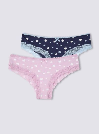 Pack 2 slip con cuori e fiocco