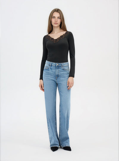 T-shirt a maniche lunghe con pizzo