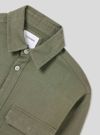 Camicia shacket in twill di cotone tinta unita