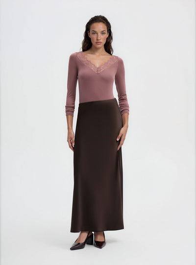 T-shirt a maniche lunghe con bordo in pizzo