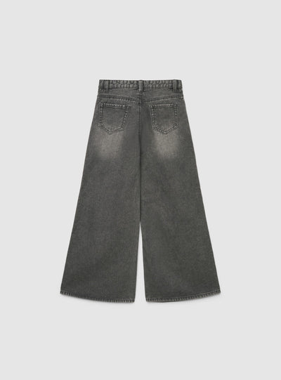 Jeans wide leg con patch orsetto